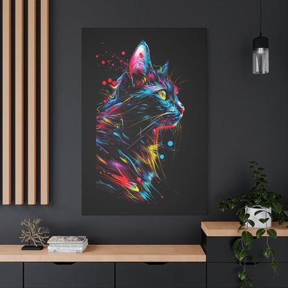 Neon Cat Design Matte Canvas Framed Print - VYBE Shop