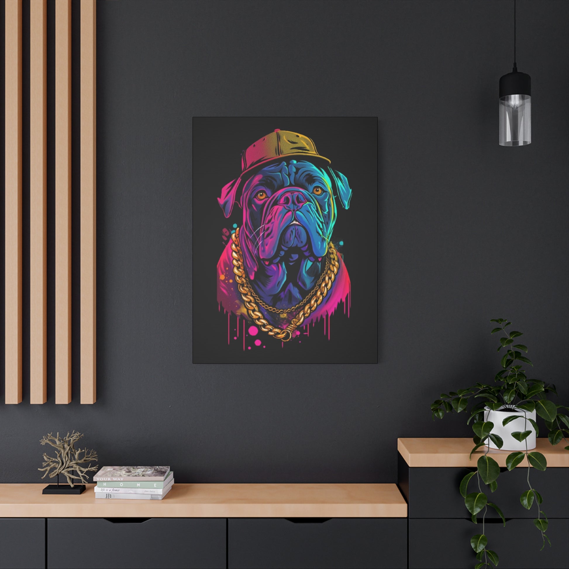 Neon Bulldog Canvas Art, Colorful Dog Wall Decor, Funky Pet Portrait, Dog Lover Gift, Unique Home Decoration - VYBE Shop