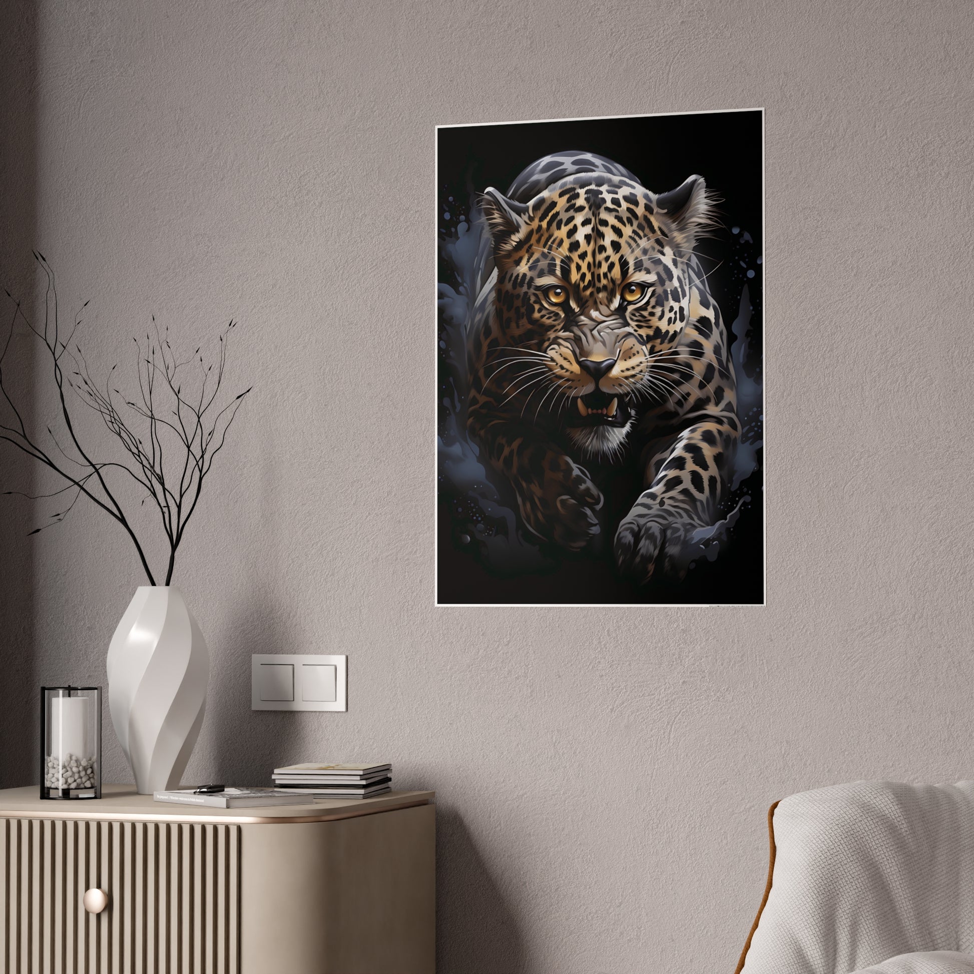 Leopard Wall Art - Fierce Leopard Gloss Poster | Wildlife Home Decor, Animal Lover Gift, Safari-Themed Office Decoration - VYBE Shop