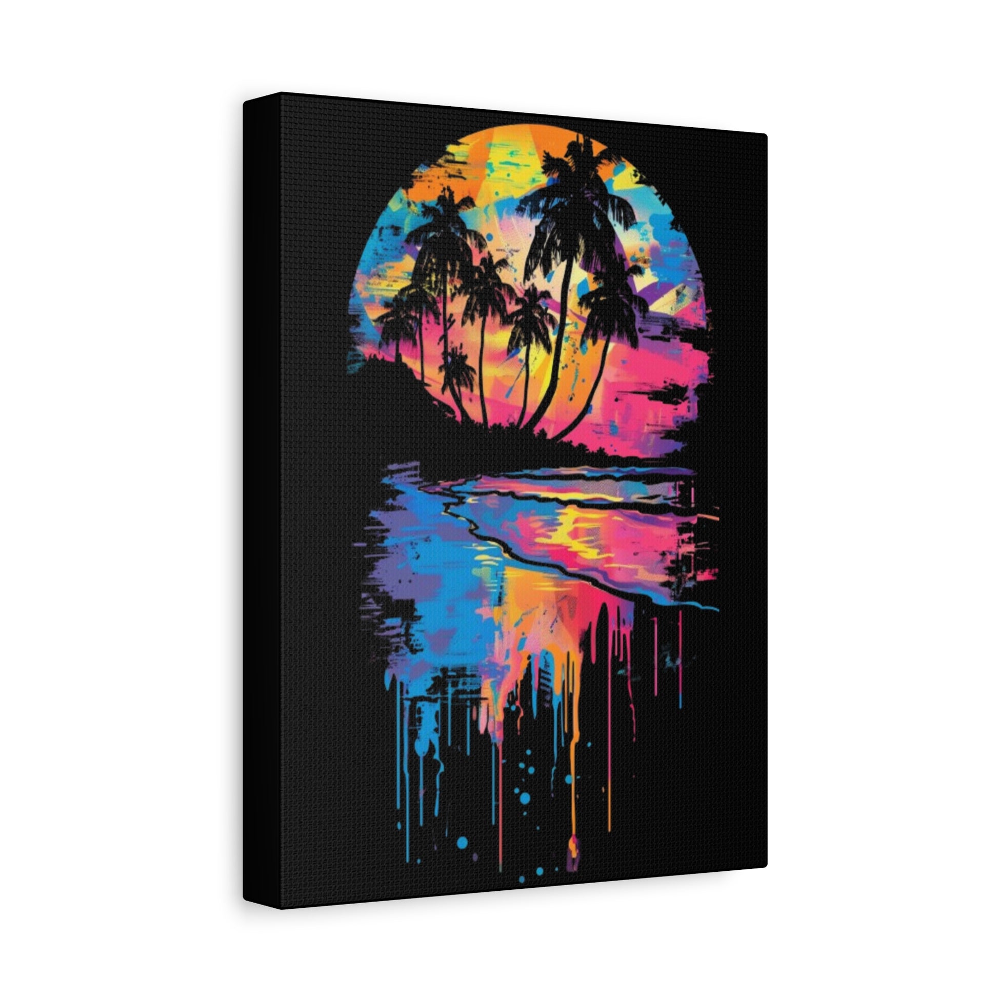 Neon Beach Sunset Canvas Art Print, Tropical Wall Decor, Home Aesthetic, Summer Vibes, Gift for Beach Lovers - VYBE Shop