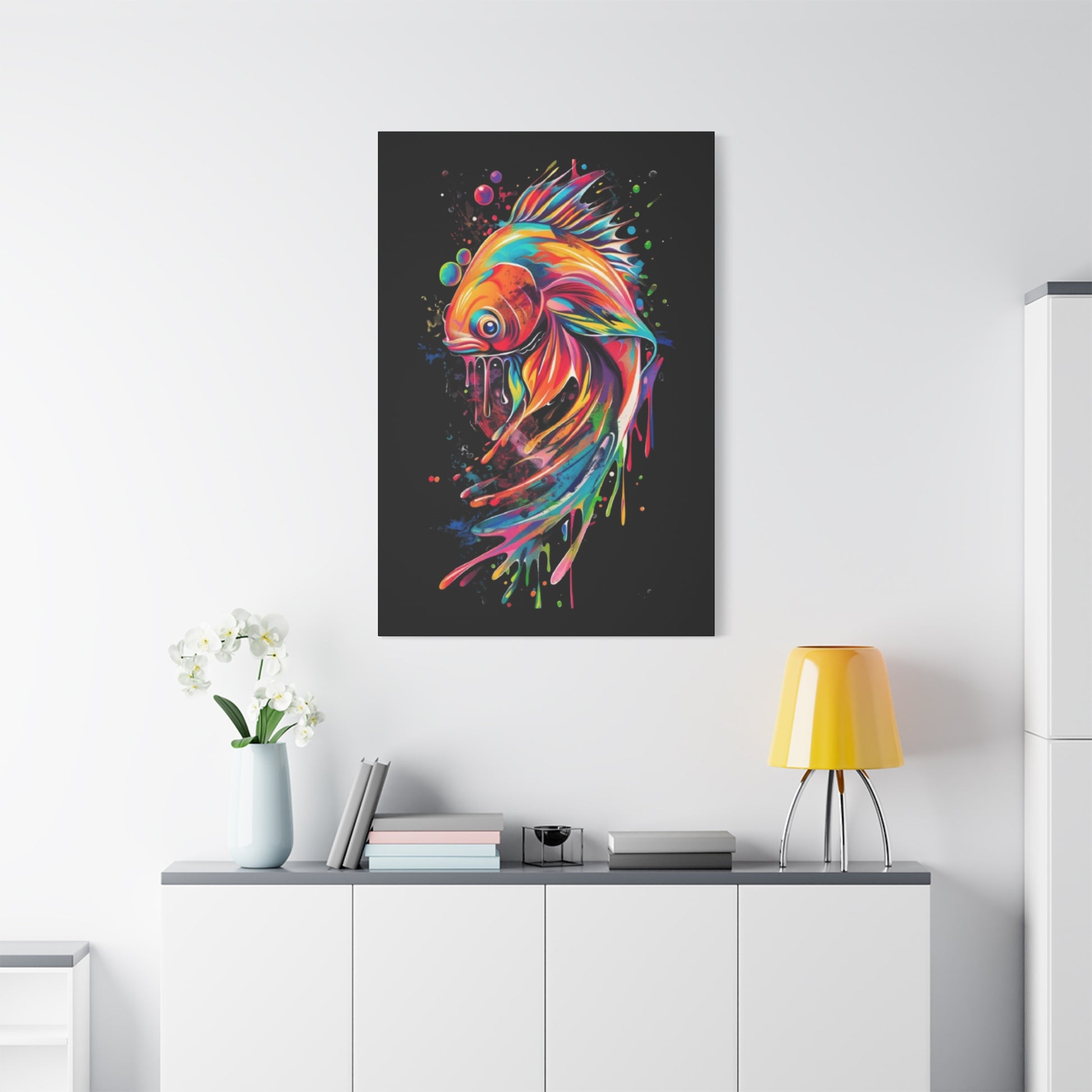 Neon Fish Canvas Art, Colorful Wall Decor, Artistic Home Accent, Gift for Fish Lovers, Unique Ocean Decor, Bright and Cheerful Wall Art - VYBE Shop
