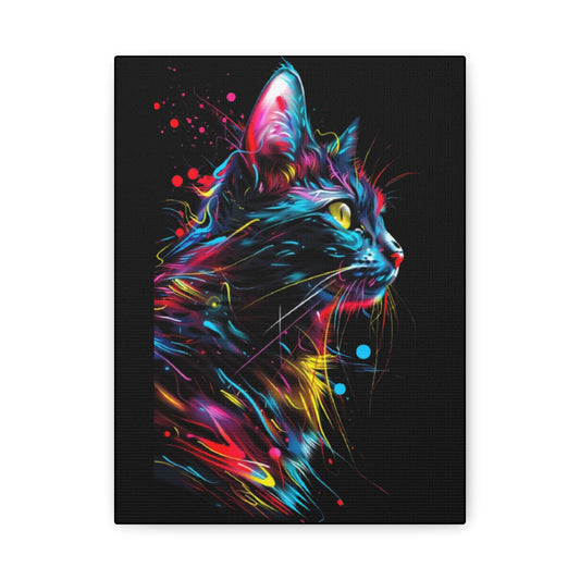 Neon Cat Design Matte Canvas Framed Print - VYBE Shop