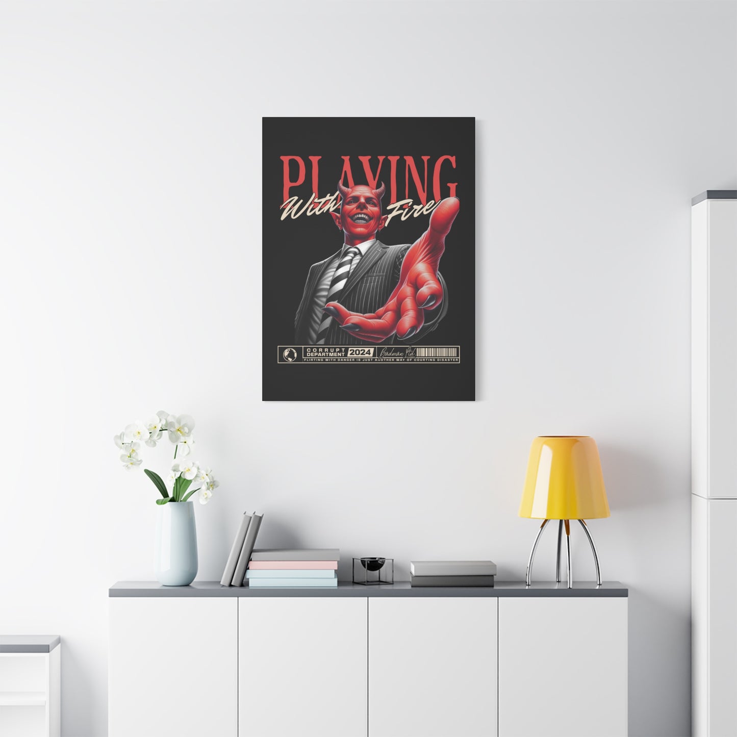 Devil Themed Canvas Wall Art, Playing With Fire Decor, Unique Home Decoration, Halloween Gift, Quirky Art for Office - VYBE Shop