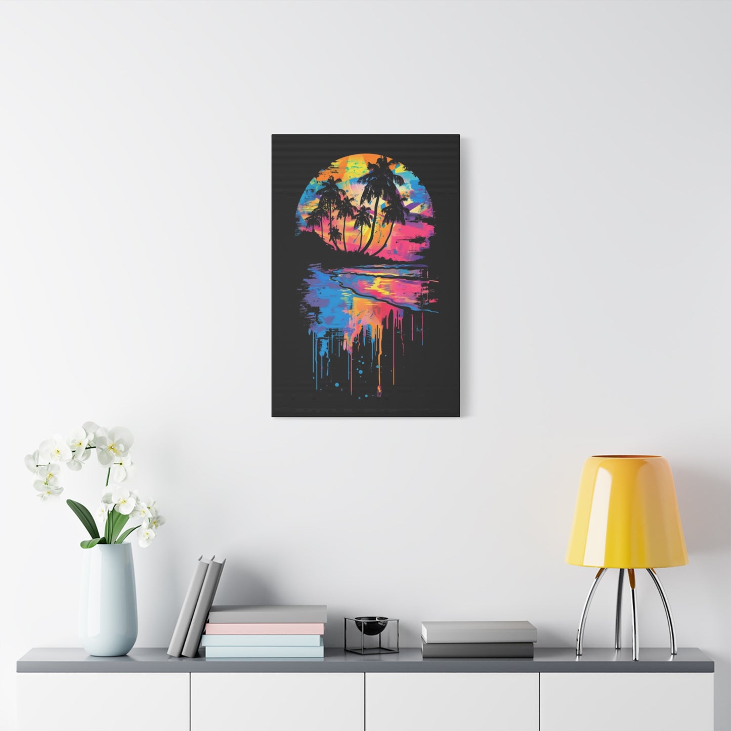 Neon Beach Sunset Canvas Art Print, Tropical Wall Decor, Home Aesthetic, Summer Vibes, Gift for Beach Lovers - VYBE Shop