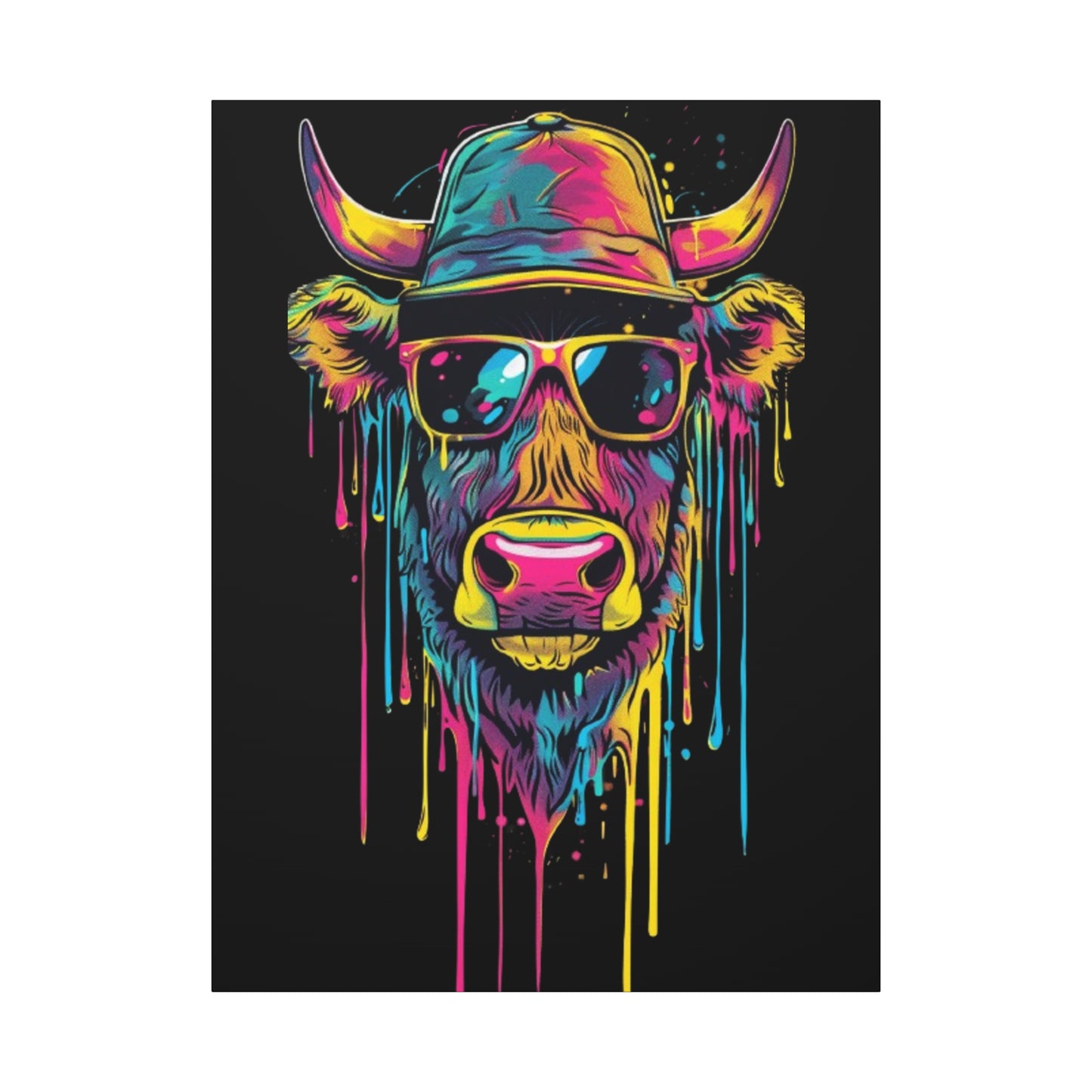 Neon Cow Canvas Wall Art, Funky Cow Print for Home Decor, Cow Lover Gift, Bright Wall Hanging, Unique Art for Living Room - VYBE Shop