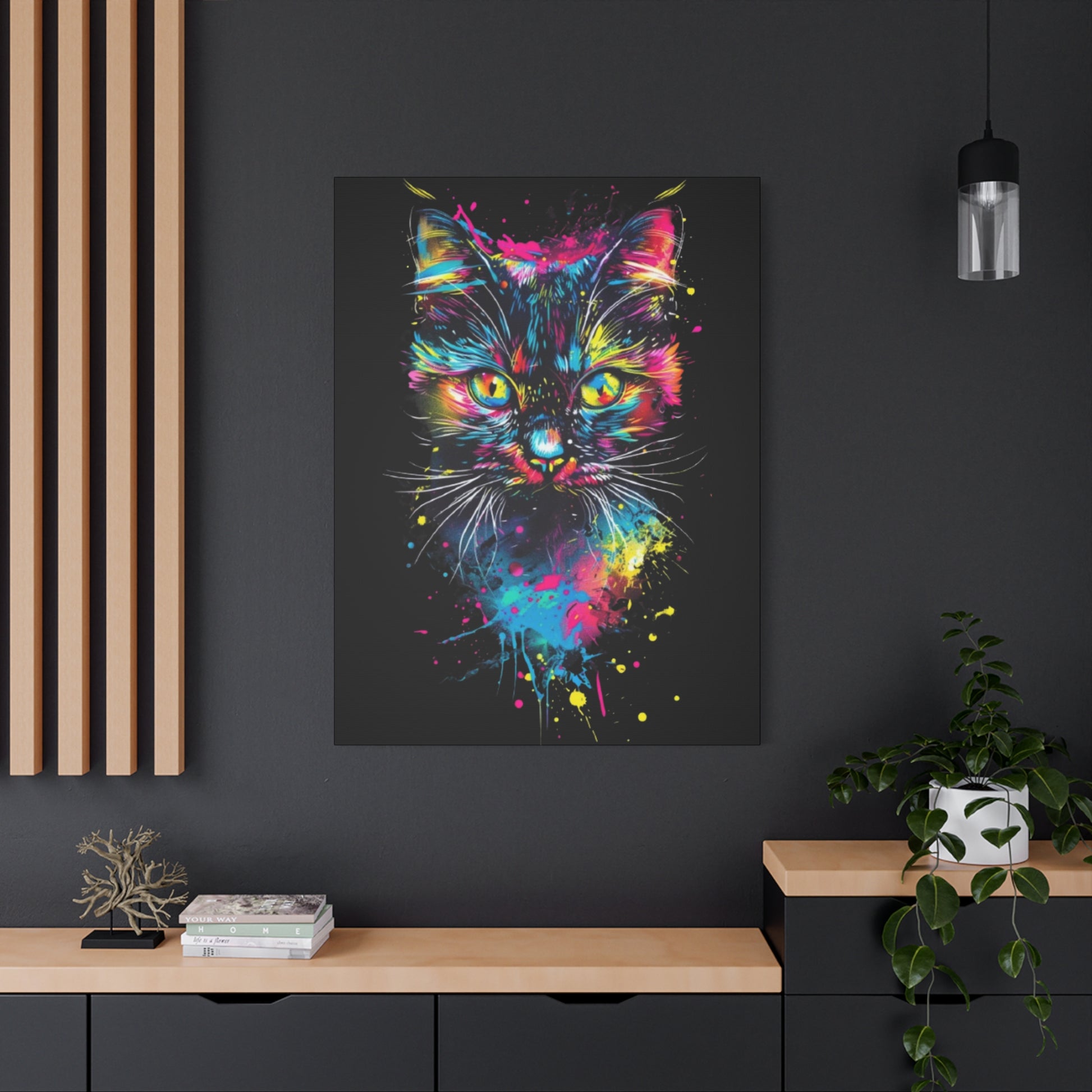 Neon Cat Art Canvas Wall Decor, Colorful Cat Portrait, Animal Wall Art, Cat Lover Gift, Home Decor - VYBE Shop