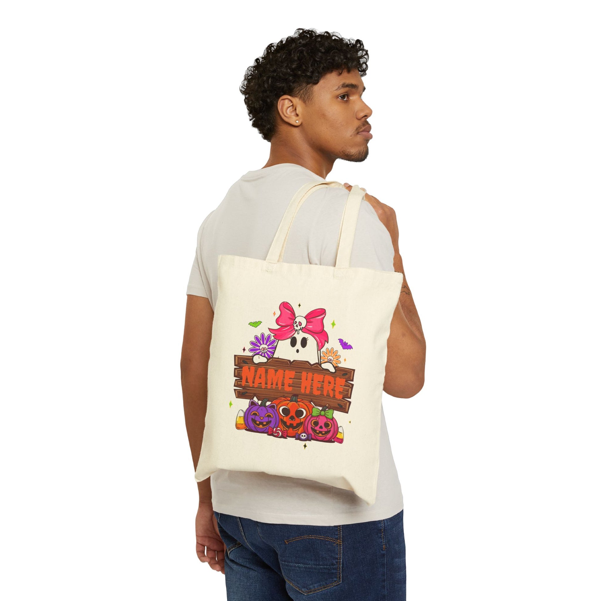Cute Customizable Halloween Tote Bag, Spooky Canvas Bag, Personalized Trick or Treat Bag, Eco-Friendly - VYBE Shop