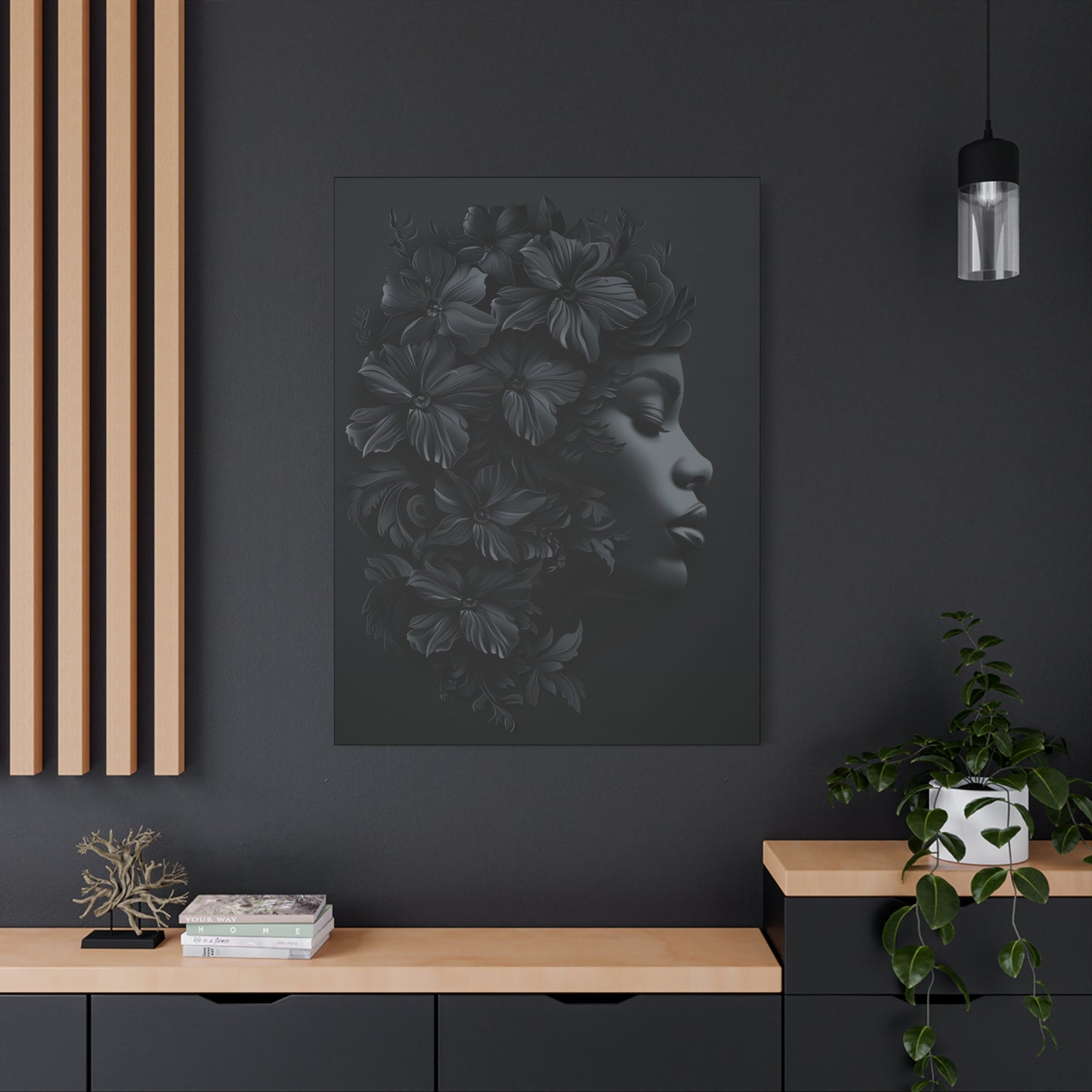 Elegant Floral Canvas Wall Art, Modern Home Decor, Black and White Art, Contemporary Living Room Decor, Gift for Her, Minimalist Art - VYBE Shop