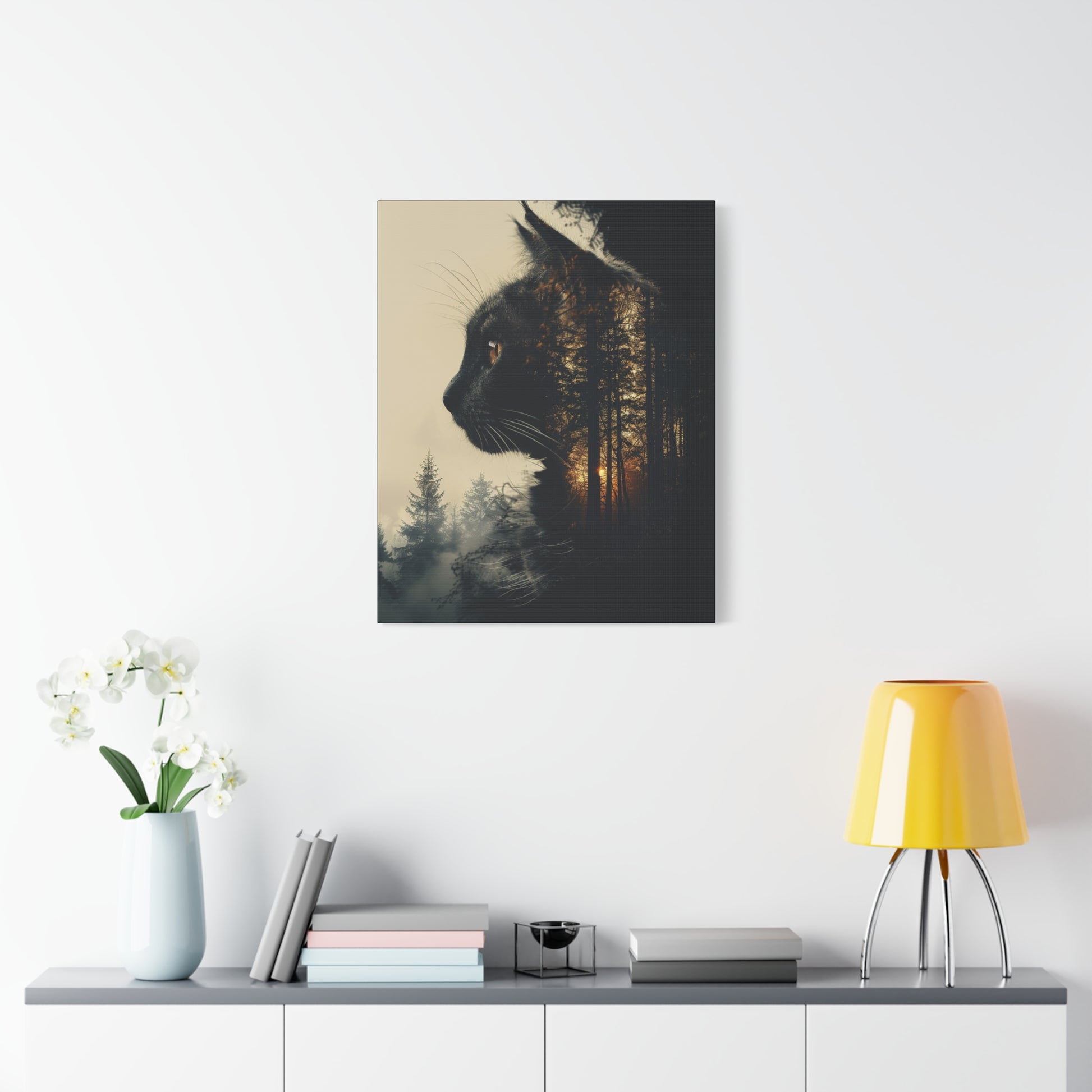 Enchanting Cat Forest Canvas Art Print, Matte Wall Decor for Cat Lovers, Perfect Gift for Home or Office, Pet Lover Decoration, [...] - VYBE Shop