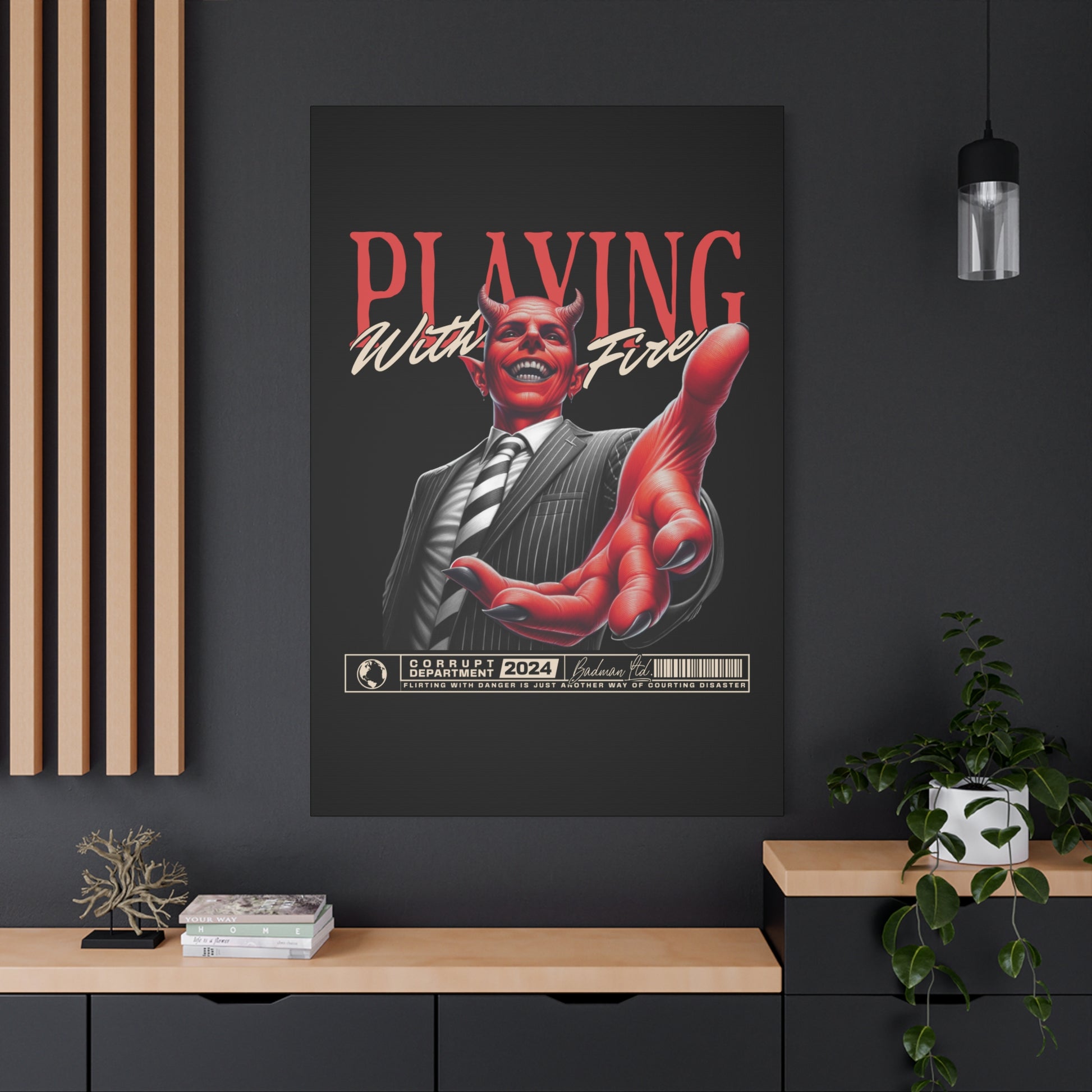 Devil Themed Canvas Wall Art, Playing With Fire Decor, Unique Home Decoration, Halloween Gift, Quirky Art for Office - VYBE Shop
