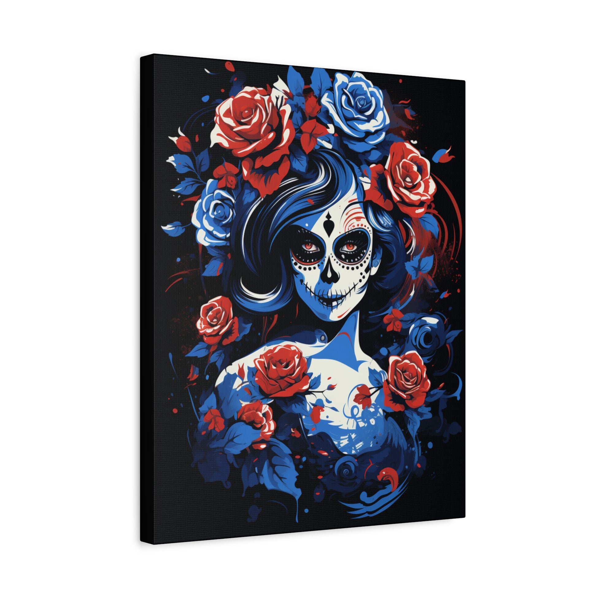 Stretched Canvas Art Print, Colorful Floral Skull Design, Wall Decor for Home, Dia de los Muertos, Gothic Vibe, Unique Gift, Art Lovers - VYBE Shop