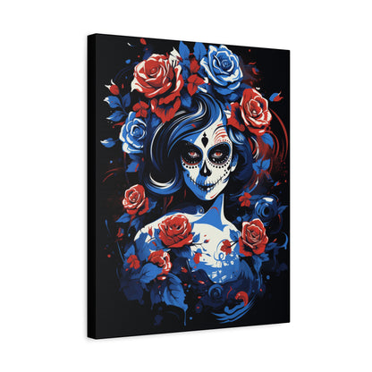 Stretched Canvas Art Print, Colorful Floral Skull Design, Wall Decor for Home, Dia de los Muertos, Gothic Vibe, Unique Gift, Art Lovers - VYBE Shop