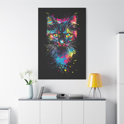 Vibrant Cat Art Canvas Wall Decor, Colorful Cat Portrait, Animal Wall Art, Cat Lover Gift, Home Decor - VYBE Shop