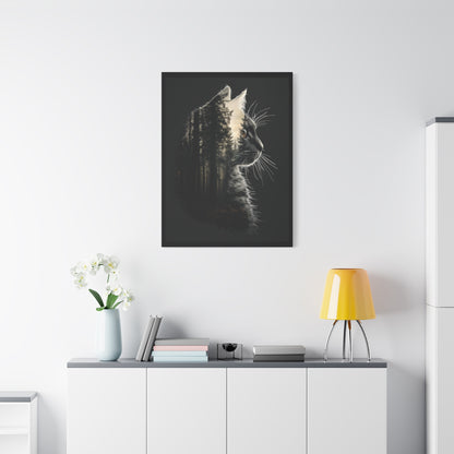 Black Cat Forest Canvas Art, Cat Lover Decor, Unique Wall Artwork, Modern Home Decoration, Gift for Animal Lovers, Nature-Inspired Art - VYBE Shop