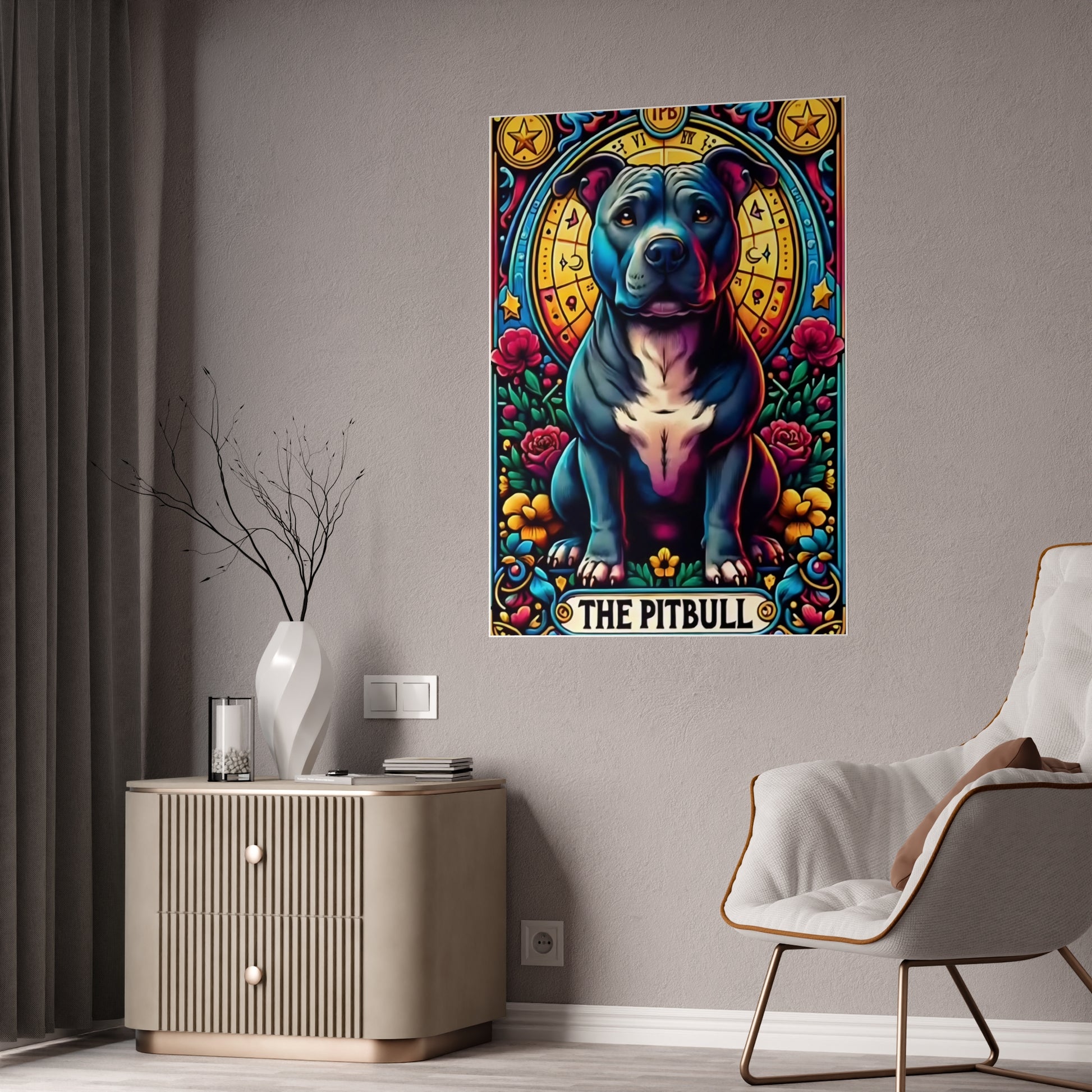 Pitbull Tarot Art Print | Colorful Gloss Poster for Dog Lovers - VYBE Shop