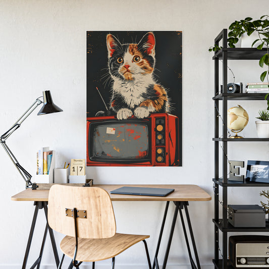 Cat Vintage Poster - Retro Cat TV Gloss Wall Art & Animal Decor - VYBE Shop