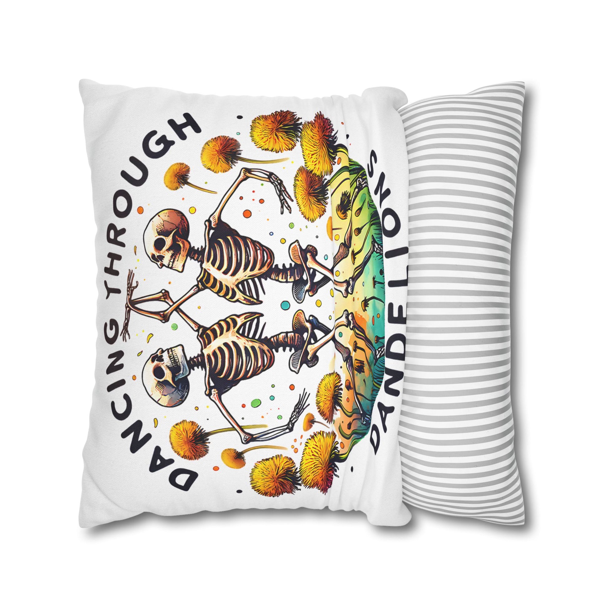 Dancing Through Dandelions Pillowcase - Decorative Accent for Cozy Home Decor, Perfect Gift for Halloween & Skeleton Lovers - VYBE Shop