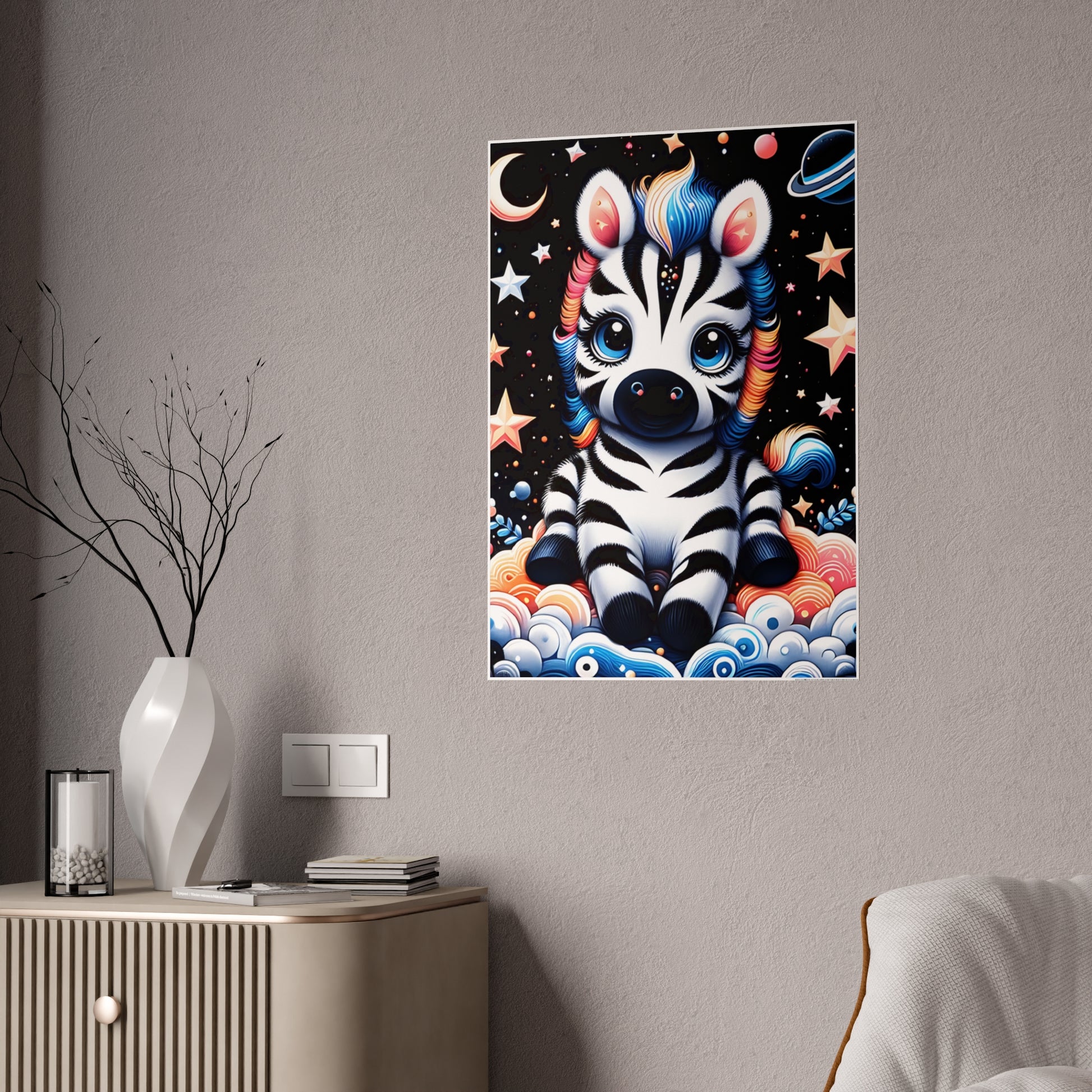 Cute Zebra Poster - Whimsical Gloss Wall Art - VYBE Shop