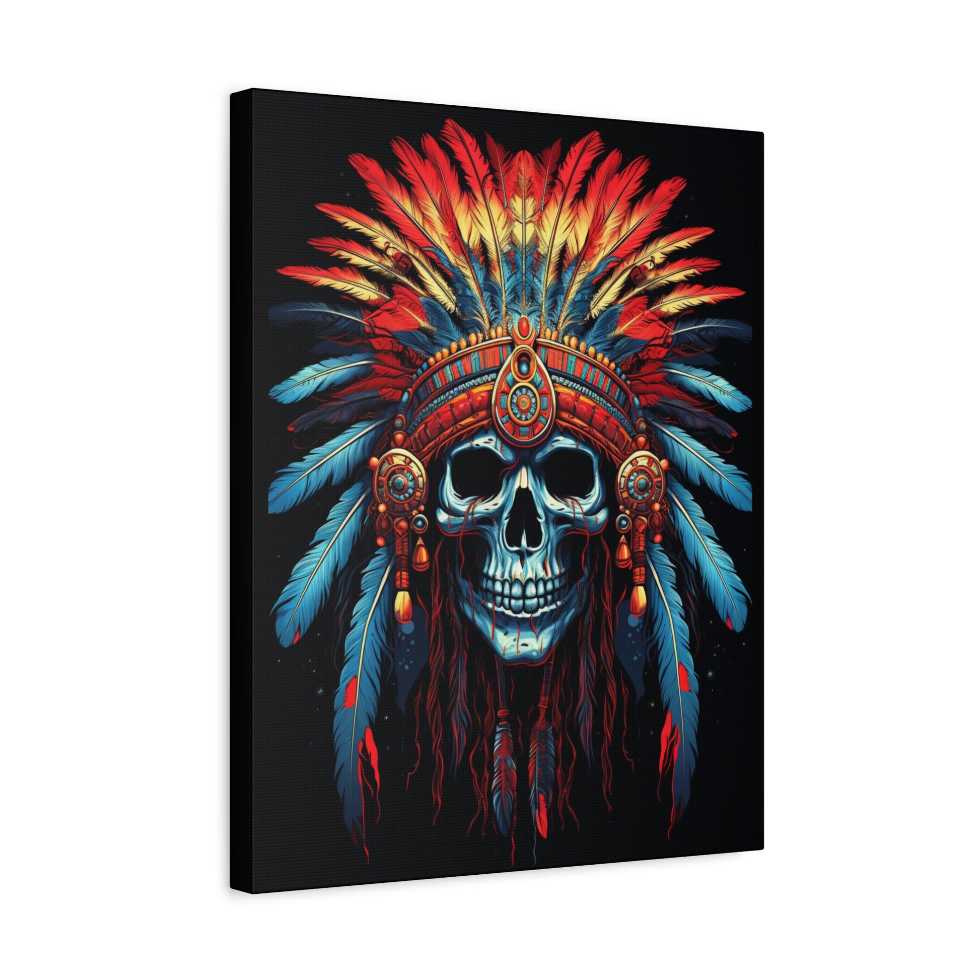 Vibrant Skull Canvas Art, Bohemian Decor, Wall Art, Home Decor, Unique Gift, Tribal Artwork, Colorful Wall Hanging - VYBE Shop