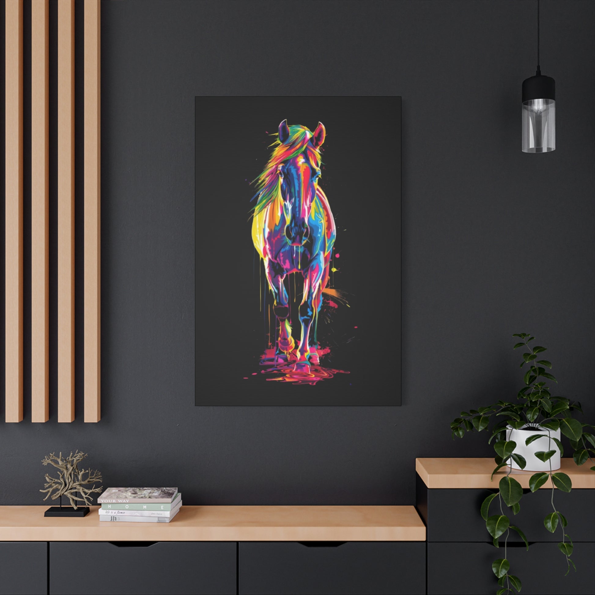 Neon Horse Canvas Art Print, Colorful Wall Decor for Animal Lovers, Horse Lover Gift, Equine Home Decor, Art for Kids Room - VYBE Shop