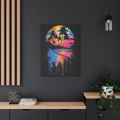 Neon Beach Sunset Canvas Art Print, Tropical Wall Decor, Home Aesthetic, Summer Vibes, Gift for Beach Lovers - VYBE Shop