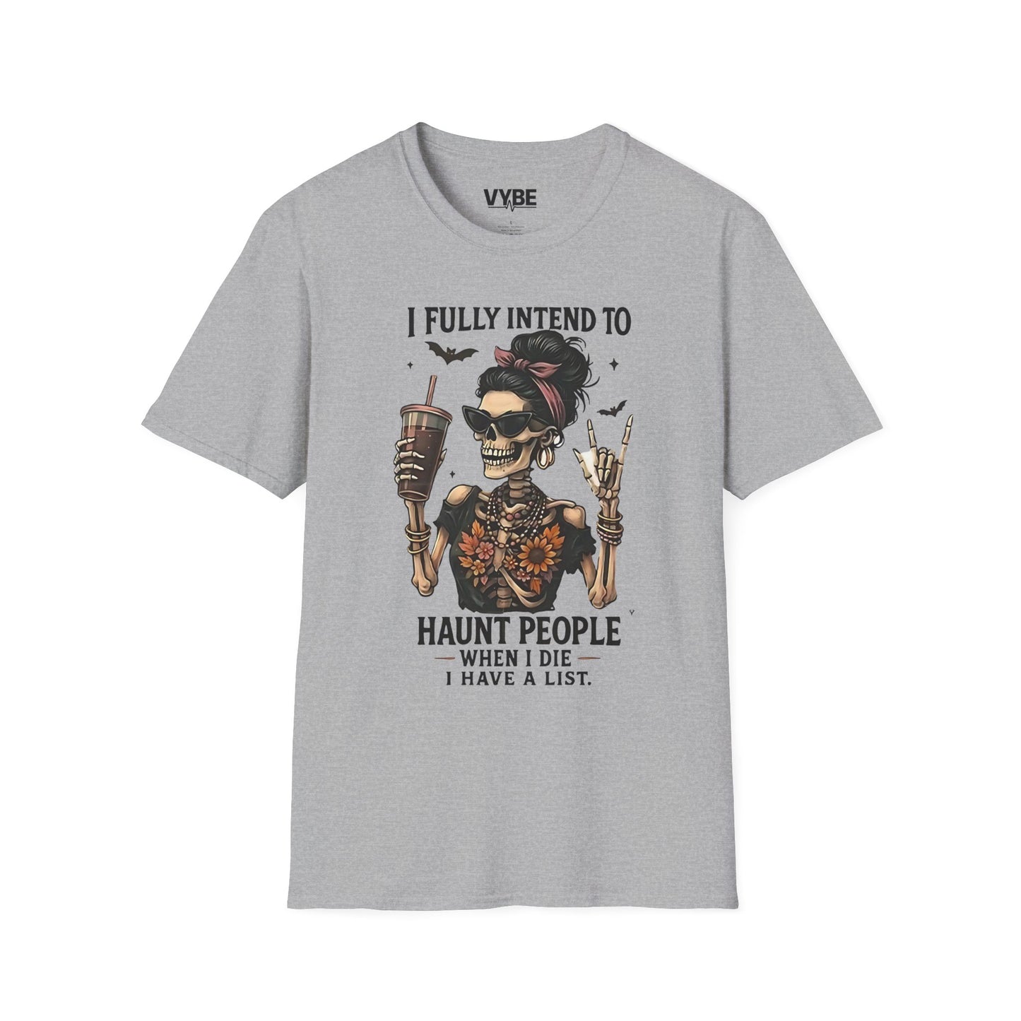 Edgy- Skeleton Haunting List T-Shirt, Funny Halloween Tee, Unisex Graphic Shirt, Gift for Halloween Lovers - VYBE Shop