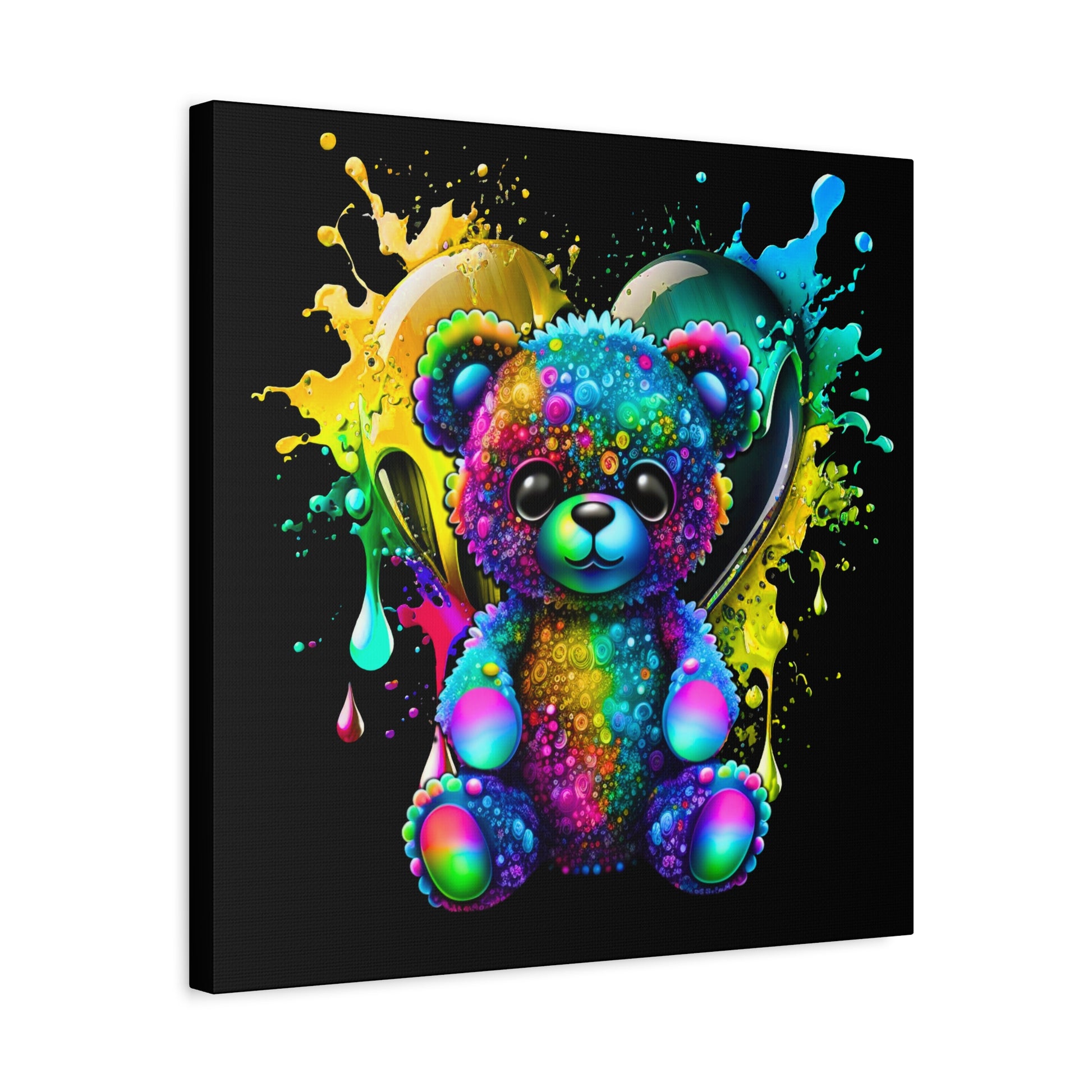 Neon Bear Art Canvas, Vibrant Bear Wall Decor, Child's Room Decor, Gift for Kids, Rainbow Teddy Canvas Print - VYBE Shop