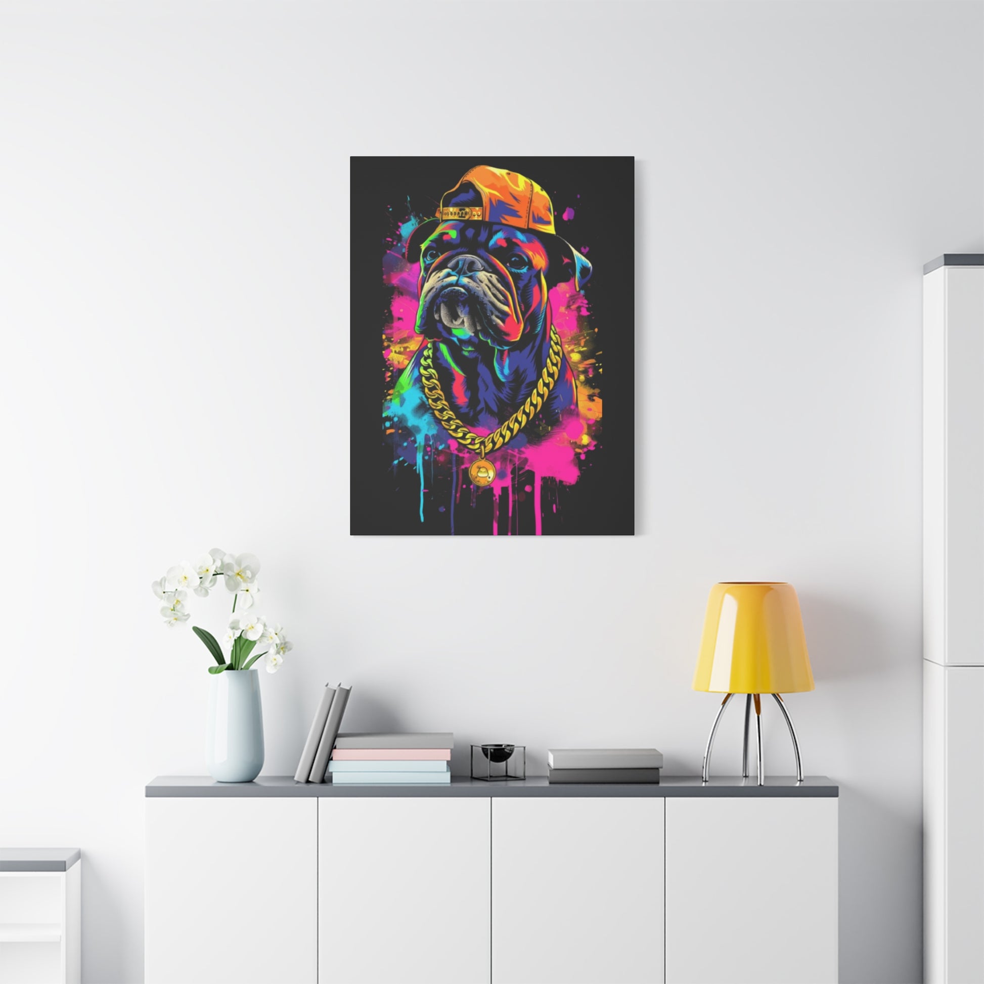 Vibrant Dog In Chain Canvas Print - VYBE Shop