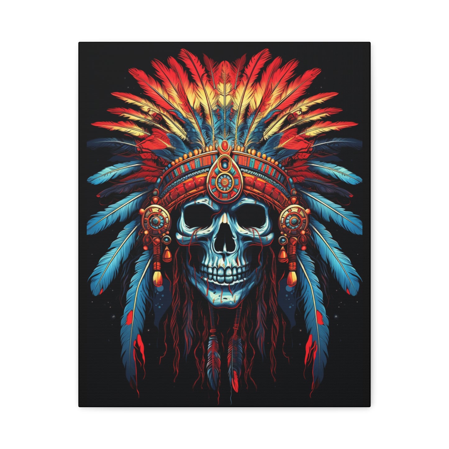 Vibrant Skull Canvas Art, Bohemian Decor, Wall Art, Home Decor, Unique Gift, Tribal Artwork, Colorful Wall Hanging - VYBE Shop