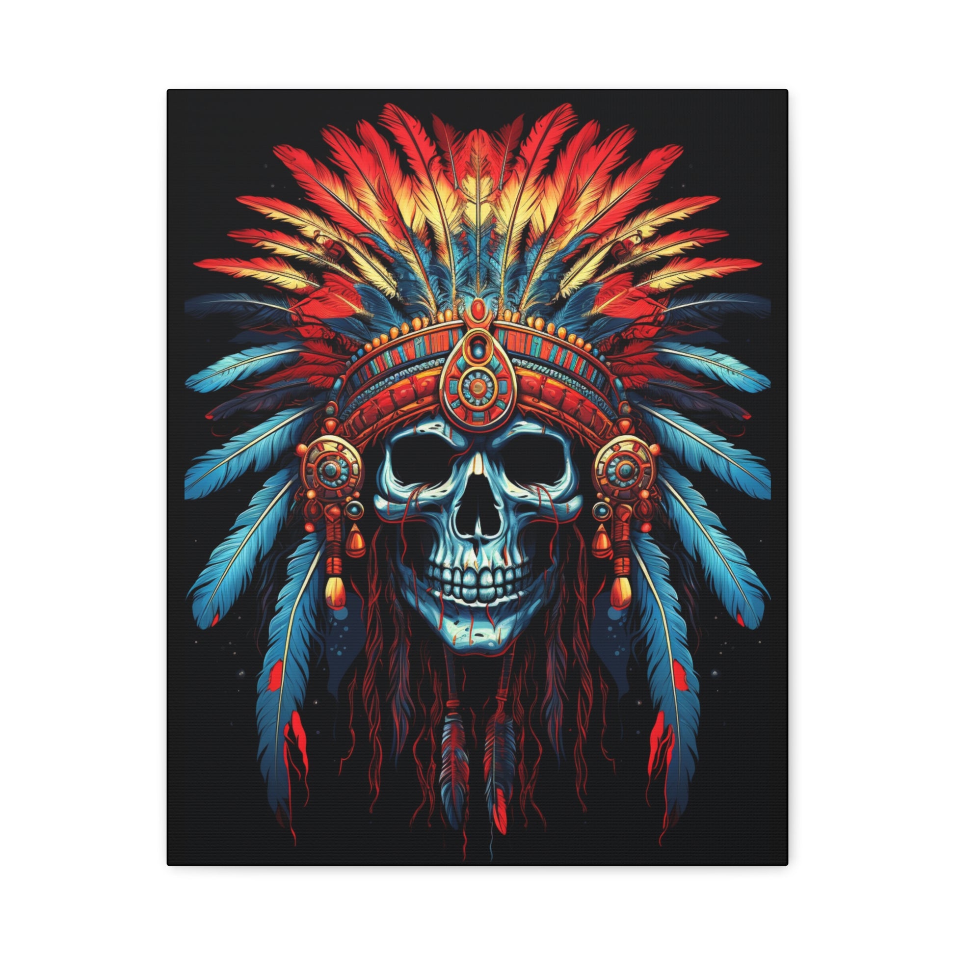 Vibrant Skull Canvas Art, Bohemian Decor, Wall Art, Home Decor, Unique Gift, Tribal Artwork, Colorful Wall Hanging - VYBE Shop