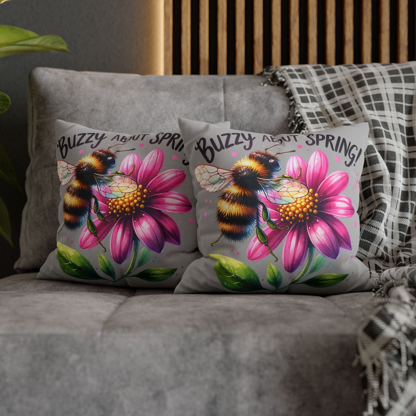 Buzzing Spring Pillowcase - Bee Decor Floral Cushion Cover for Spring Home Decor, Perfect Gift for Bee Lovers and Nature-Inspired Decor - VYBE Shop