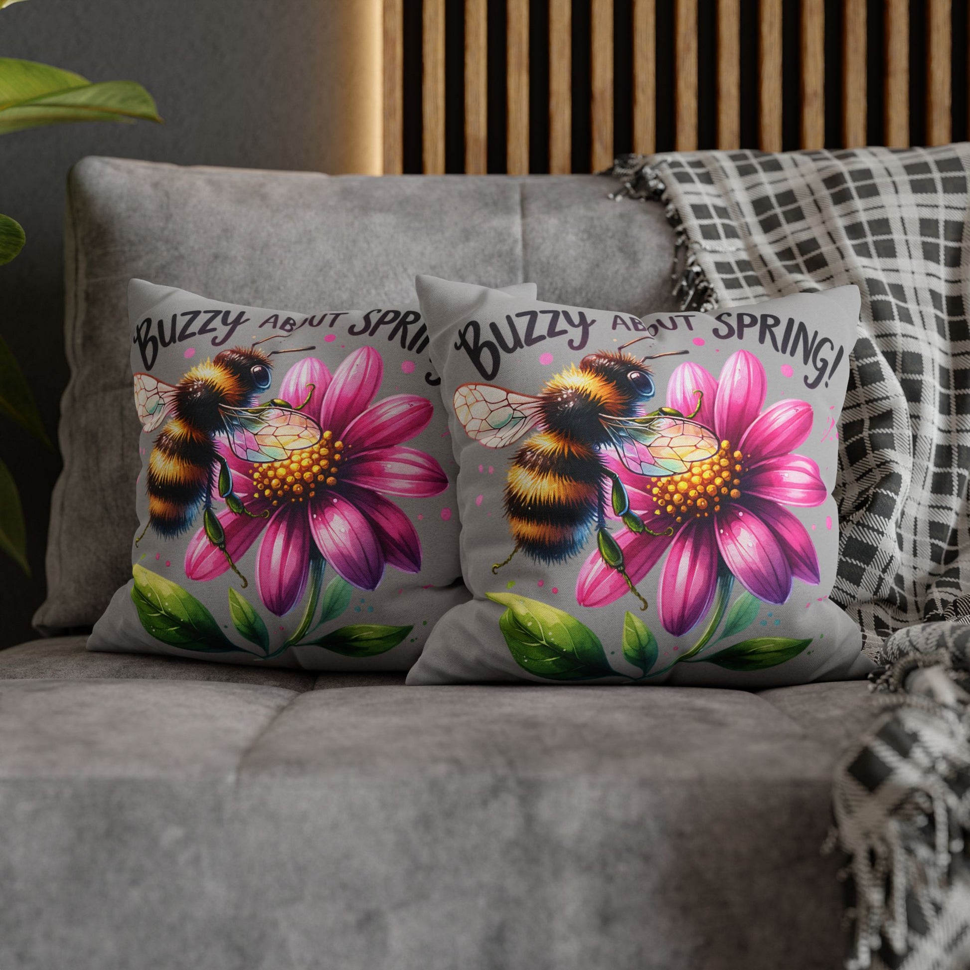 Buzzing Spring Pillowcase - Bee Decor Floral Cushion Cover for Spring Home Decor, Perfect Gift for Bee Lovers and Nature-Inspired Decor - VYBE Shop