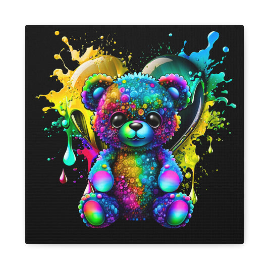 Neon Bear Art Canvas, Vibrant Bear Wall Decor, Child's Room Decor, Gift for Kids, Rainbow Teddy Canvas Print - VYBE Shop