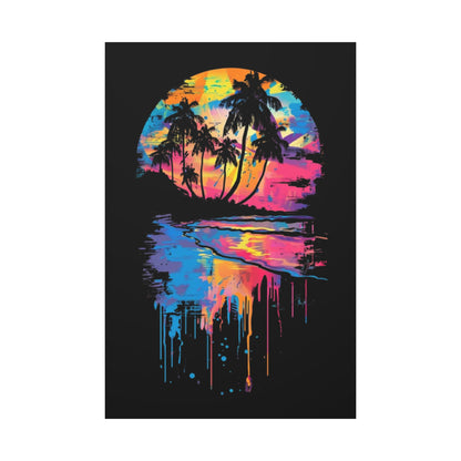Neon Beach Sunset Canvas Art Print, Tropical Wall Decor, Home Aesthetic, Summer Vibes, Gift for Beach Lovers - VYBE Shop