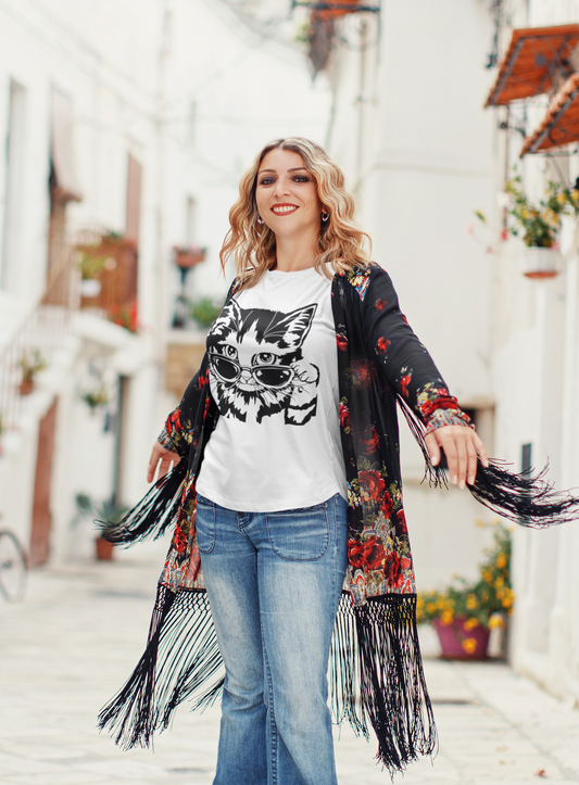 Cute- Cool Cat Sunglasses T-Shirt, Cute Kitty Tee, Gift For Feline Lovers - VYBE Shop