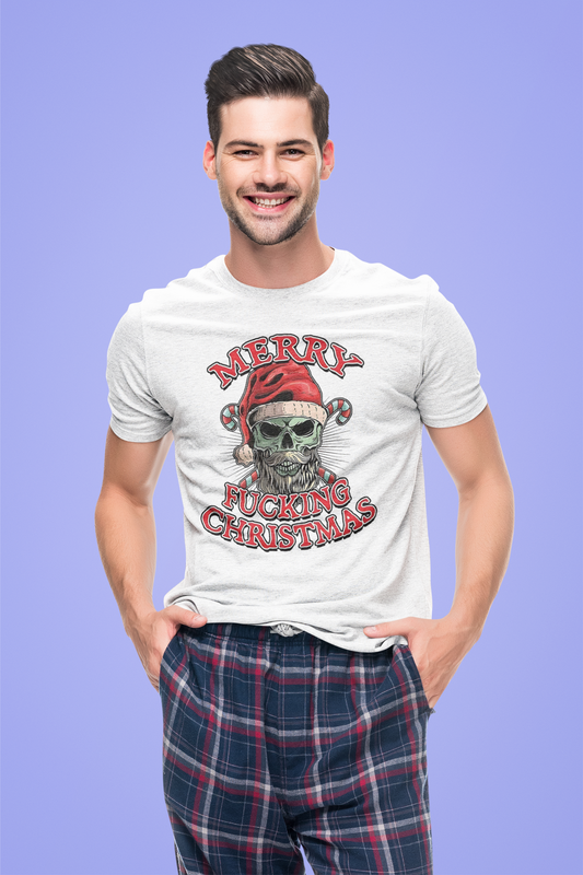 Christmas- Merry F**kin Christmas Skull T-Shirt, Funny Holiday Tee, Unisex Graphic Shirt, Unique Christmas Gift - VYBE Shop