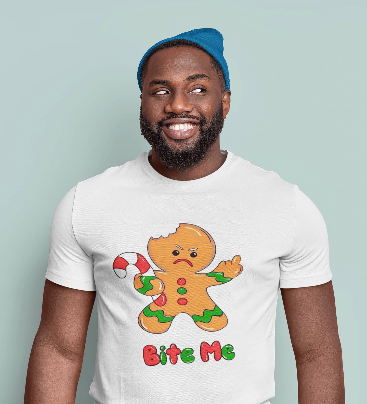 Christmas- Funny Gingerbread T-Shirt, Unisex Humor Tee, Holiday Gift, Christmas Apparel, Cute Seasonal Shirt, Bite Me Design - VYBE Shop