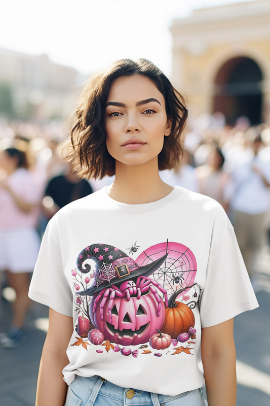 Halloween- Cute Pink Halloween Frog T-Shirt, Pumpkin Tee, Fall Apparel, Unisex Halloween Shirt, Cute Skeleton Design - VYBE Shop