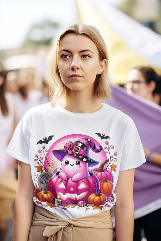 Halloween- Cute Pink Halloween Mummy T-Shirt, Unisex Graphic Tee - VYBE Shop
