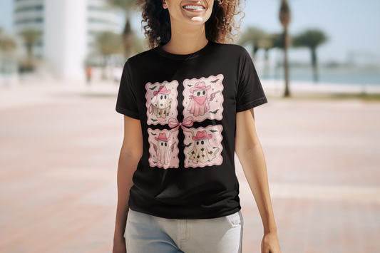 Halloween- Cute Ghosts Unisex T-Shirt, Halloween Tee, Funny Graphic Shirt, Gift for Ghost Lovers, Pink Halloween - VYBE Shop