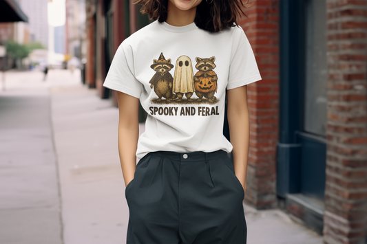 Halloween- Themed T-Shirt, Spooky and Feral Design, Unisex Casual Wear, Fall Outfit, Gift for Halloween Lovers - VYBE Shop