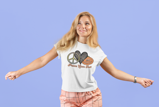 Fall- Vibes Unisex T-Shirt - Peace Love Fall, Autumn Tee, Halloween Shirt, Cozy Casual Wear, Gift for Pumpkin Lovers - VYBE Shop