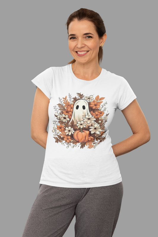 Fall- Ghost Unisex T-Shirt, Fall Apparel, Halloween Tee, Cute Pumpkin Shirt, Cozy Fall Fashion, Gift Idea for Halloween Lovers - VYBE Shop