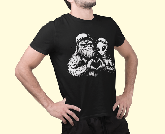 Funny- Yeti and Alien Love Graphic Tee - VYBE Shop