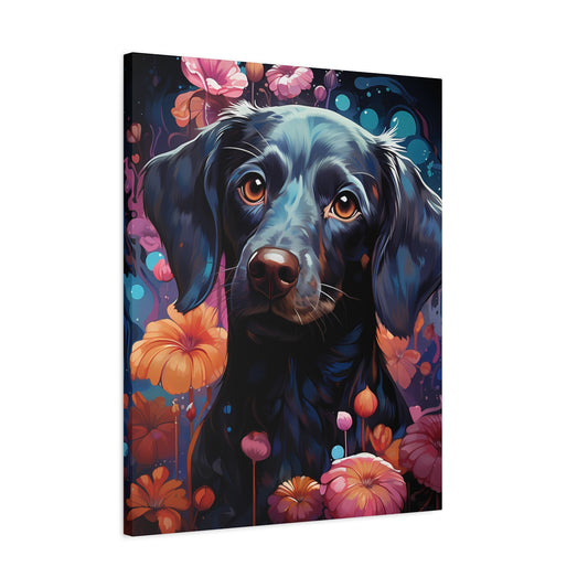Beautiful Black Dog Canvas Print - Floral Dog Art Decor - VYBE Shop