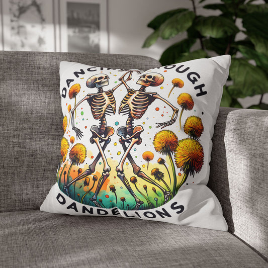 Dancing Through Dandelions Pillowcase - Decorative Accent for Cozy Home Decor, Perfect Gift for Halloween & Skeleton Lovers - VYBE Shop