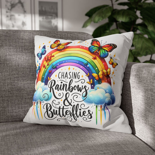 Rainbow Butterflies Pillowcase, Chasing Rainbows Decor, Colorful Throw Pillow for Kids Room, Summer Vibes Home Decor, Gift for Rainbow [...] - VYBE Shop