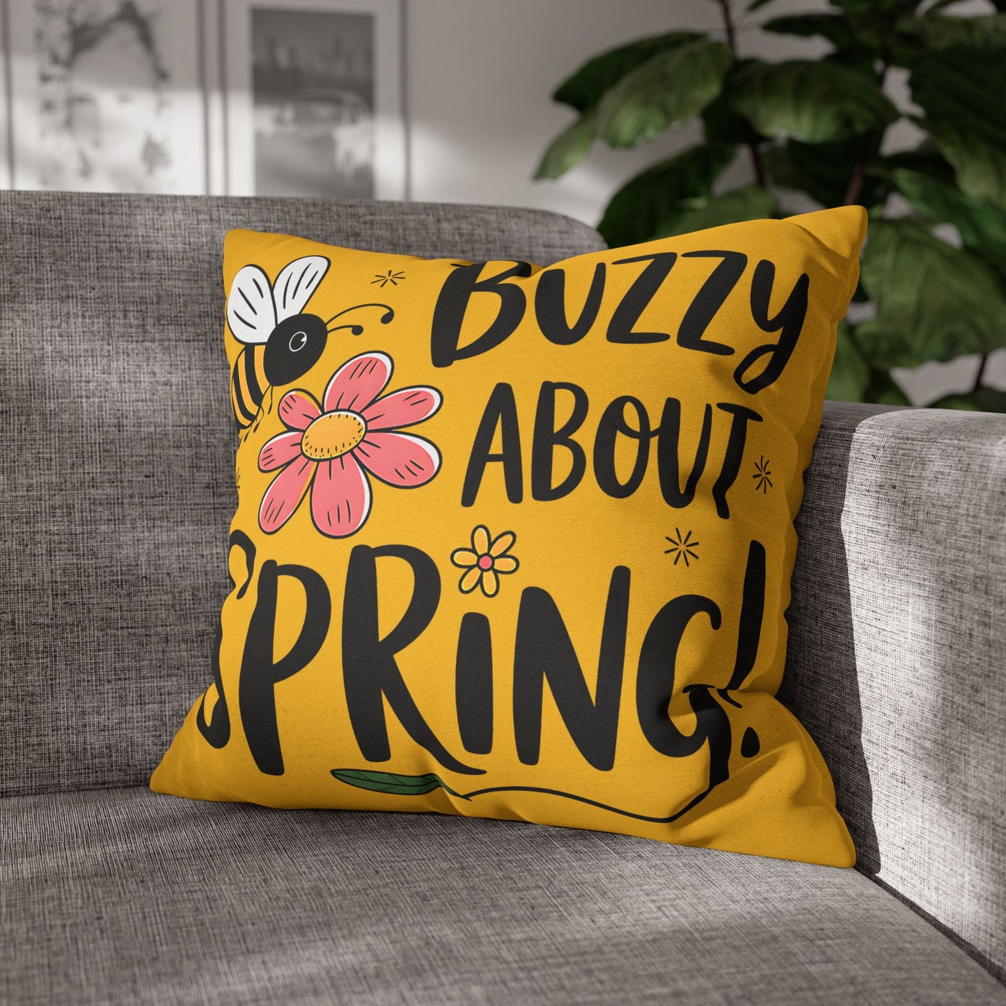 Buzzing Spring Pillowcase - Bee Themed Decorative Cushion Cover for Spring Home Decor and Floral Accent Gifts - VYBE Shop