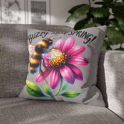 Buzzing Spring Pillowcase - Bee Decor Floral Cushion Cover for Spring Home Decor, Perfect Gift for Bee Lovers and Nature-Inspired Decor - VYBE Shop