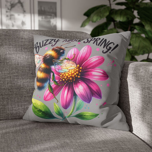 Buzzing Spring Pillowcase - Bee Decor Floral Cushion Cover for Spring Home Decor, Perfect Gift for Bee Lovers and Nature-Inspired Decor - VYBE Shop